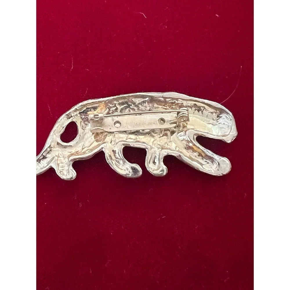 Vintage Gold Tone Metal Leaping Tiger Big Cat Brooch Pin